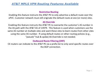 AT&amp;T MPLS VPN Routing Features Available
