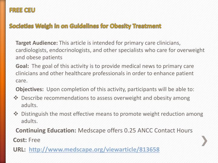 free ceu societies weigh in on guidelines for obesity treatment