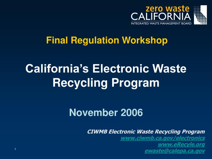 final regulation workshop