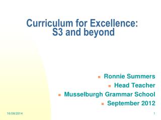 Curriculum for Excellence: S3 and beyond