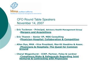 CFO Round Table Speakers November 14, 2007