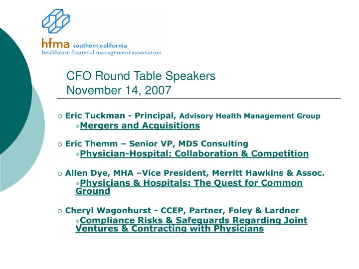 cfo round table speakers november 14 2007