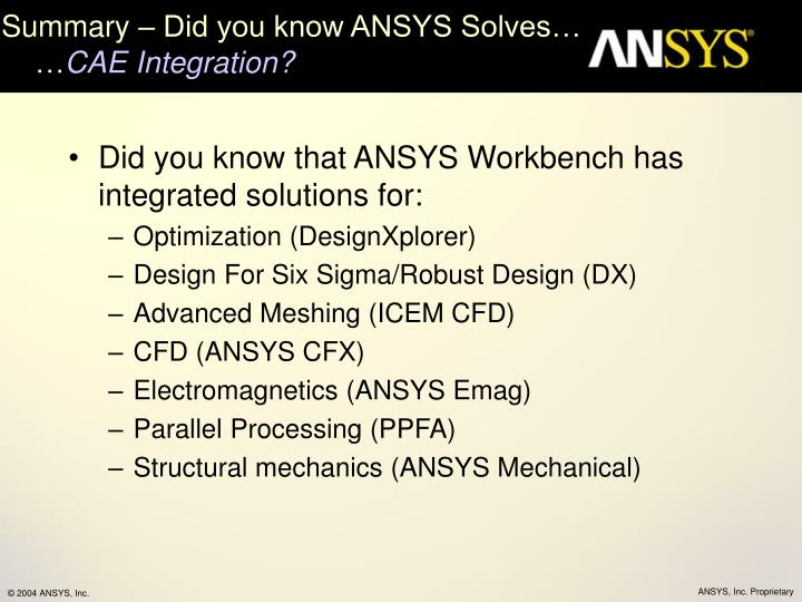 summary did you know ansys solves cae integration