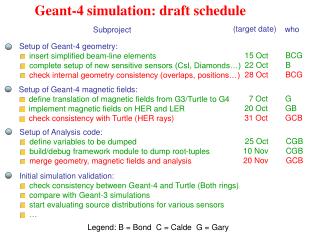 Geant-4 simulation: draft schedule