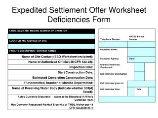 Expedited Settlement Offer Worksheet Deficiencies Form