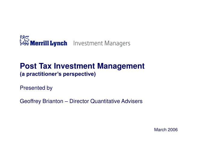 post tax investment management a practitioner s perspective