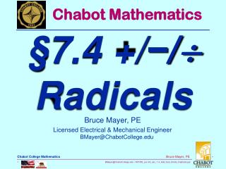 Bruce Mayer, PE Licensed Electrical &amp; Mechanical Engineer BMayer@ChabotCollege