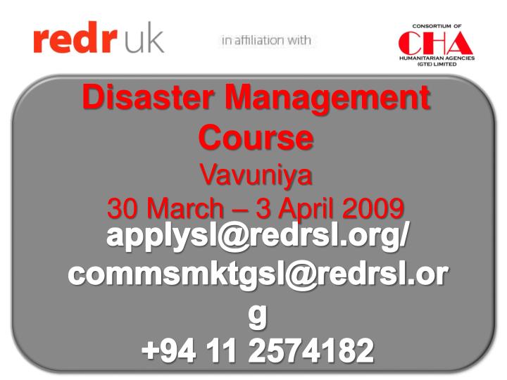 disaster management course vavuniya 30 march 3 april 2009