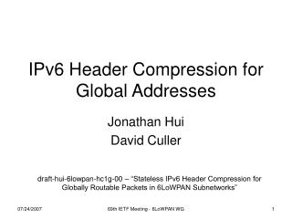 IPv6 Header Compression for Global Addresses