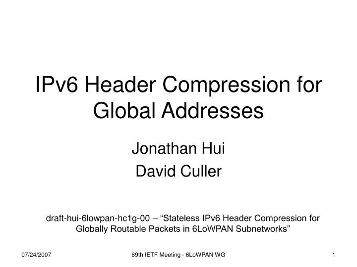 ipv6 header compression for global addresses