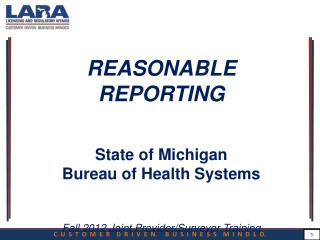 REASONABLE REPORTING State of Michigan Bureau of Health Systems