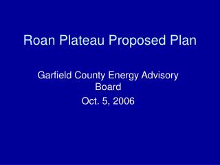 Roan Plateau Proposed Plan