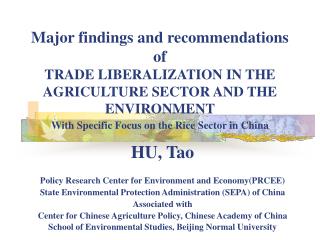 HU, Tao Policy Research Center for Environment and Economy(PRCEE)