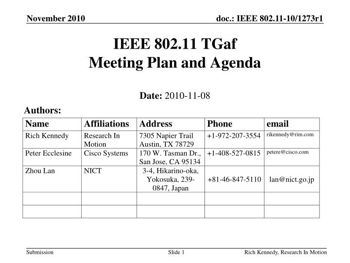 ieee 802 11 tgaf meeting plan and agenda