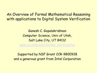 An Overview of Formal Mathematical Reasoning with applications to Digital System Verification