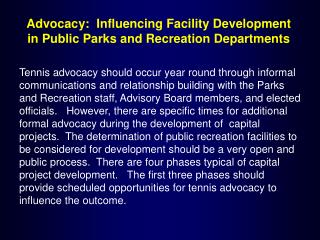 Advocacy: Influencing Facility Development in Public Parks and Recreation Departments