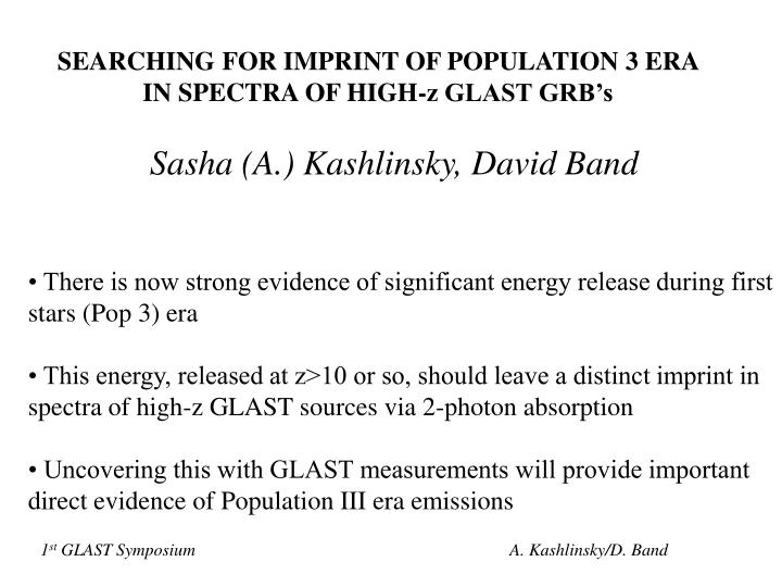 searching for imprint of population 3 era in spectra of high z glast grb s