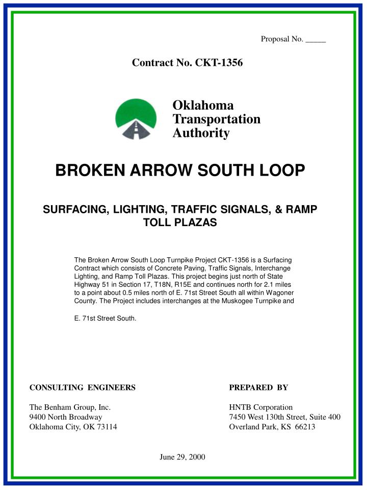broken arrow south loop surfacing lighting traffic signals ramp toll plazas