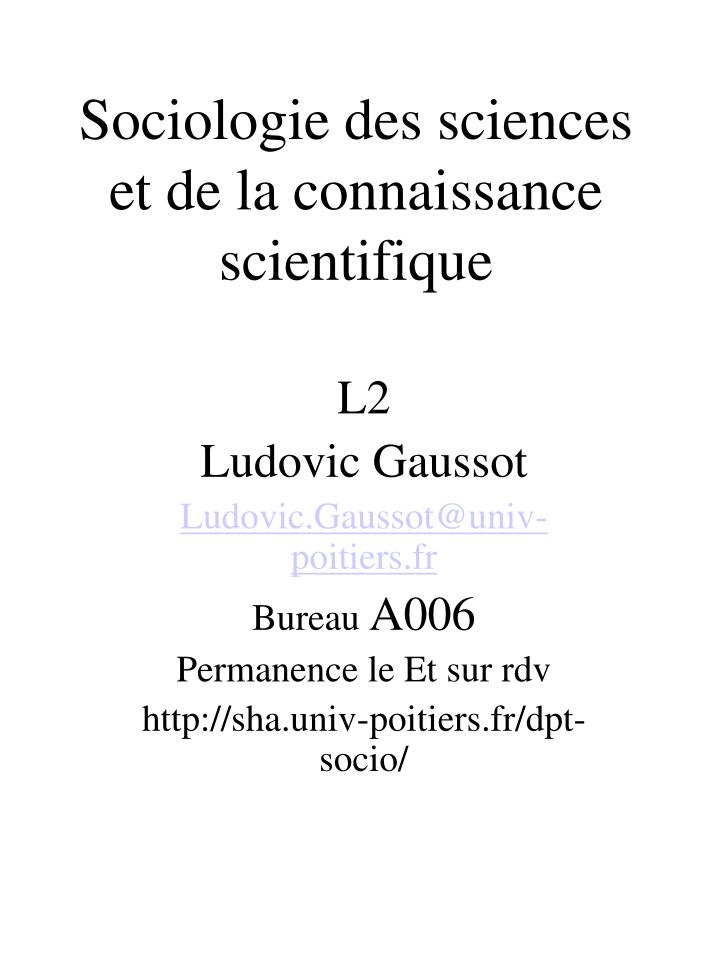 sociologie des sciences et de la connaissance scientifique