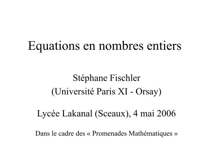 equations en nombres entiers