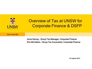 Overview of Tax at UNSW for Corporate Finance &amp; DSFP