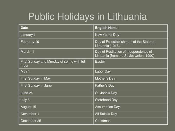 public holidays in lithuania