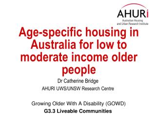 Age-specific housing in Australia for low to moderate income older people