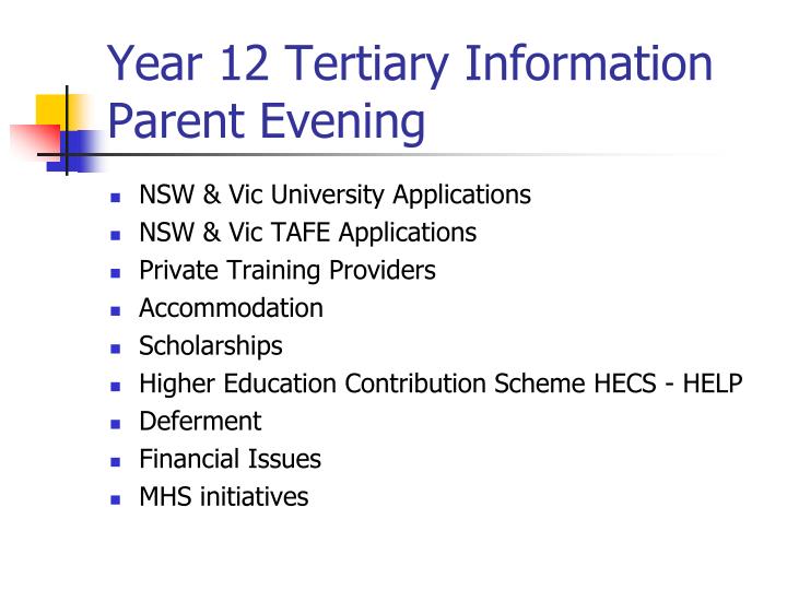 year 12 tertiary information parent evening