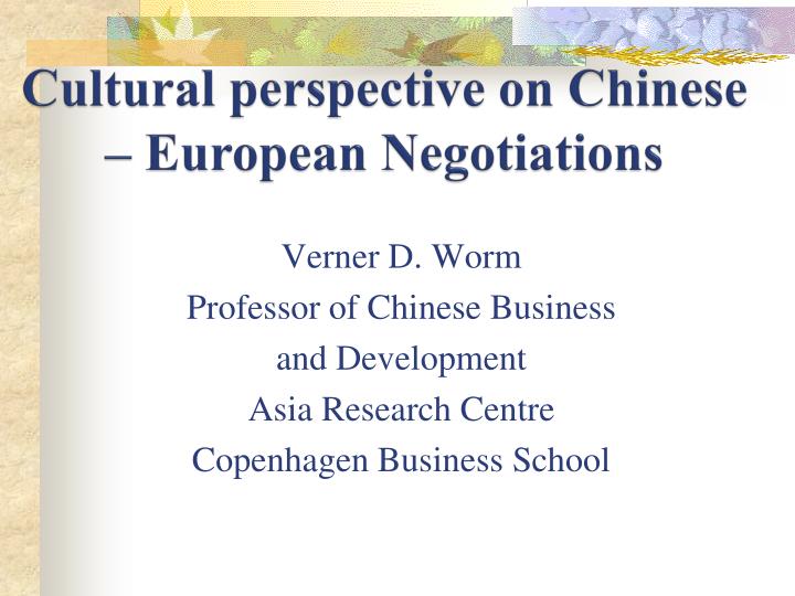 cultural perspective on chinese european negotiations