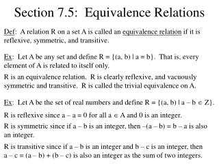 Section 7.5: Equivalence Relations
