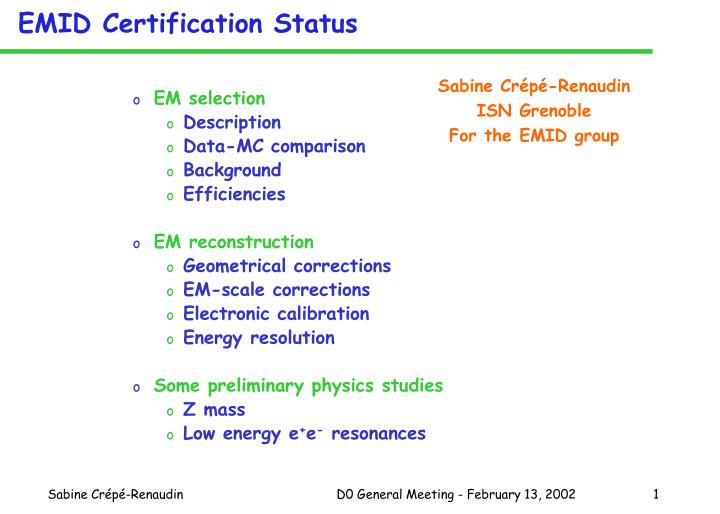 emid certification status