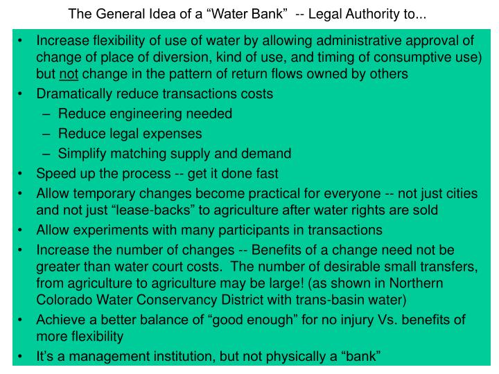the general idea of a water bank legal authority to