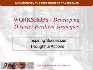 WORKSHOPS - Developing Disaster Resilient Strategies