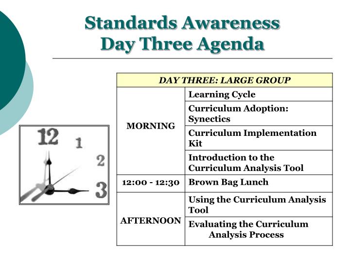standards awareness day three agenda