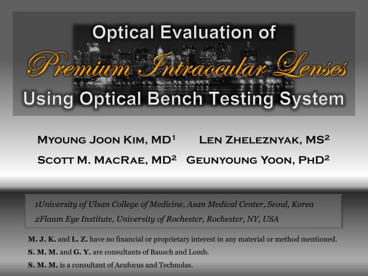 optical evaluation of premium intraocular lenses using optical bench testing system