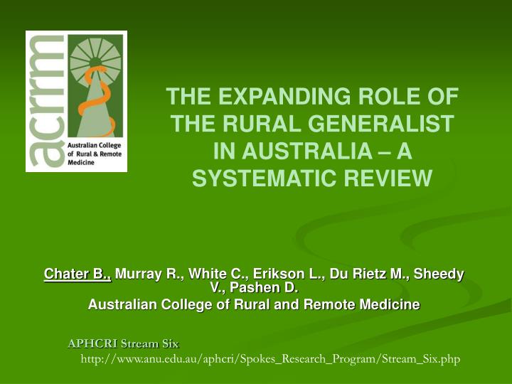 the expanding role of the rural generalist in australia a systematic review