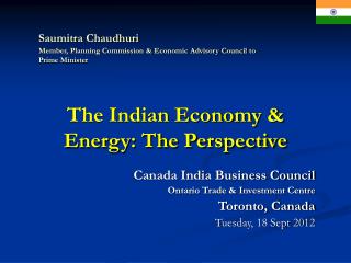 The Indian Economy &amp; Energy: The Perspective