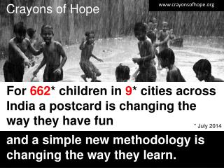 For 662 * children in 9 * cities across India a postcard is changing the way they have fun