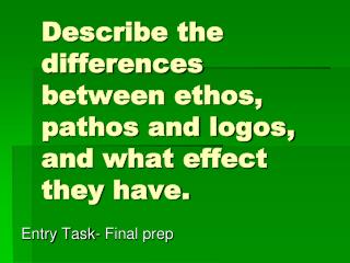 Describe the differences between ethos, pathos and logos, and what effect they have.