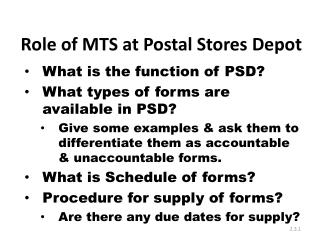 Role of MTS at Postal Stores Depot