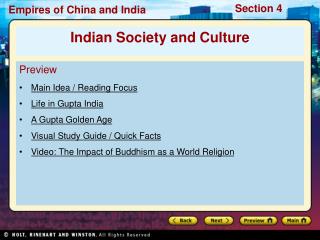 Preview Main Idea / Reading Focus Life in Gupta India A Gupta Golden Age