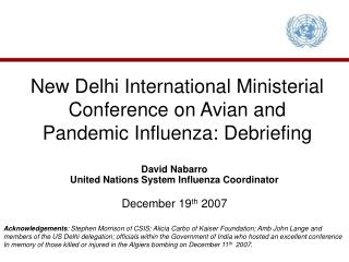 New Delhi International Ministerial Conference on Avian and Pandemic Influenza: Debriefing