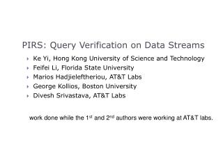 PIRS: Query Verification on Data Streams