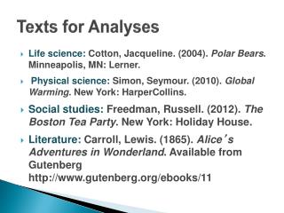 Texts for Analyses