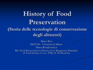 History of Food Preservation (Storia delle tecnologie di conservazione degli alimenti)