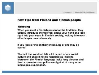 Few Tips from Finland and Finnish people