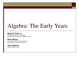 Algebra: The Early Years