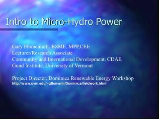 Intro to Micro-Hydro Power