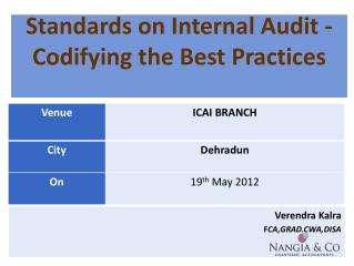 Standards on Internal Audit - Codifying the Best Practices