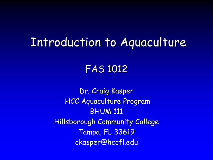 introduction to aquaculture